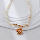 Sculpted Rose Pearl Necklace